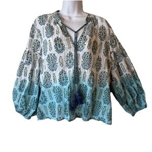 Sundance Olivia Ombre Top Size Medium Boho Peasant Romantic Flowy Cotton Tassel